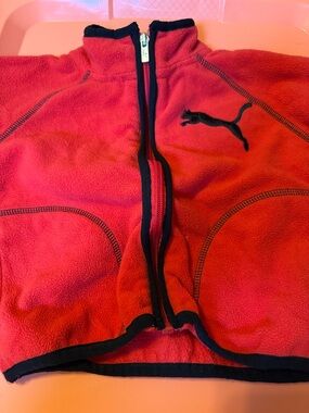Puma Red Fleece Jacket with Black Trim and Logo with pants.